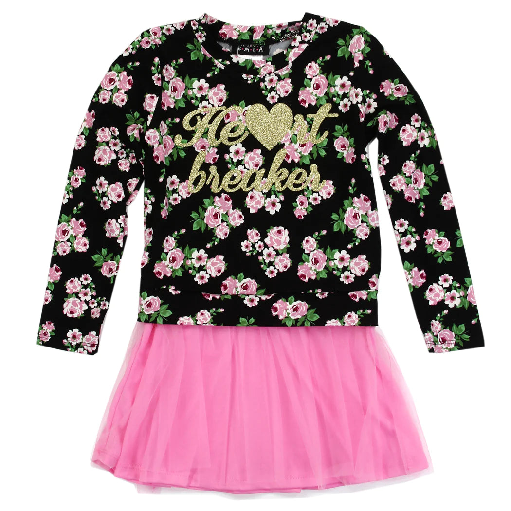 Girls Floral Screen Print Mesh Dress - Size:  2T - 3T - 4T.