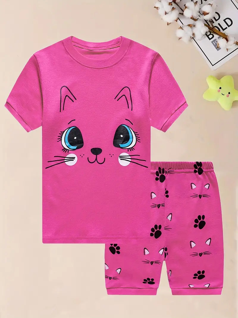 Toddler Girls Pajamas Outfit Cartoon Cat Sz. 3T.