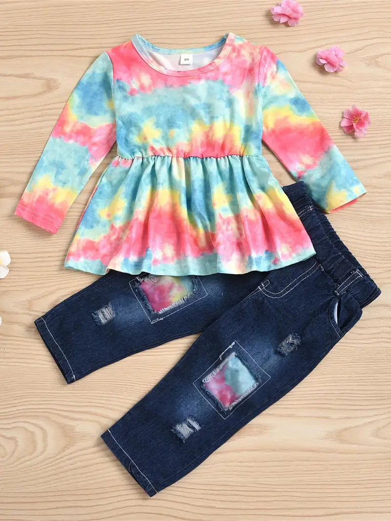 Girls 5/6 Years Old Tie Dye Top/Ripped Jeans Set