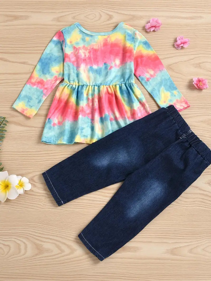 Girls 5/6 Years Old Tie Dye Top/Ripped Jeans Set