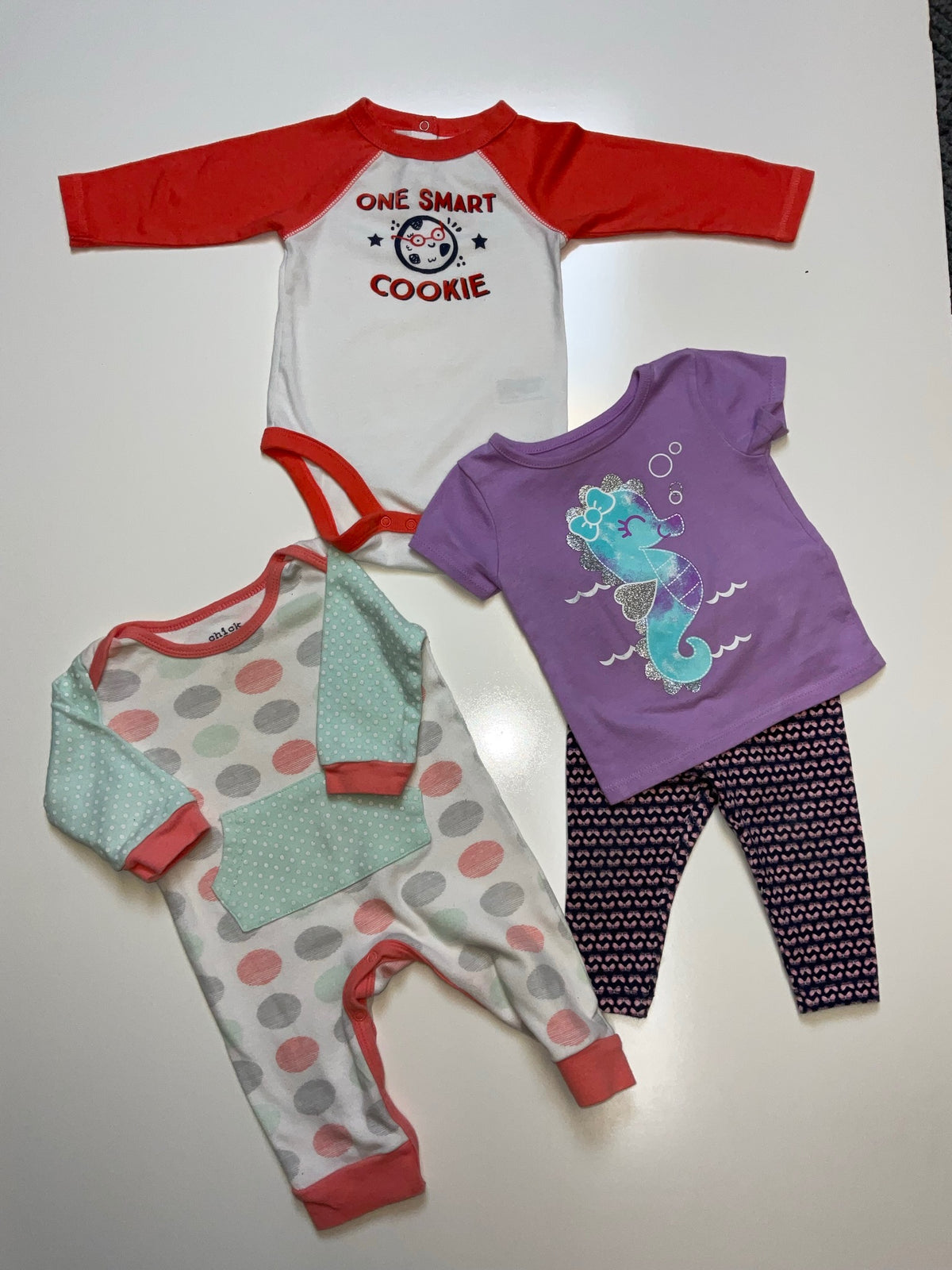 Cat &amp; Jack Three - SIX Month&#39;s Girl Onesie bundle..