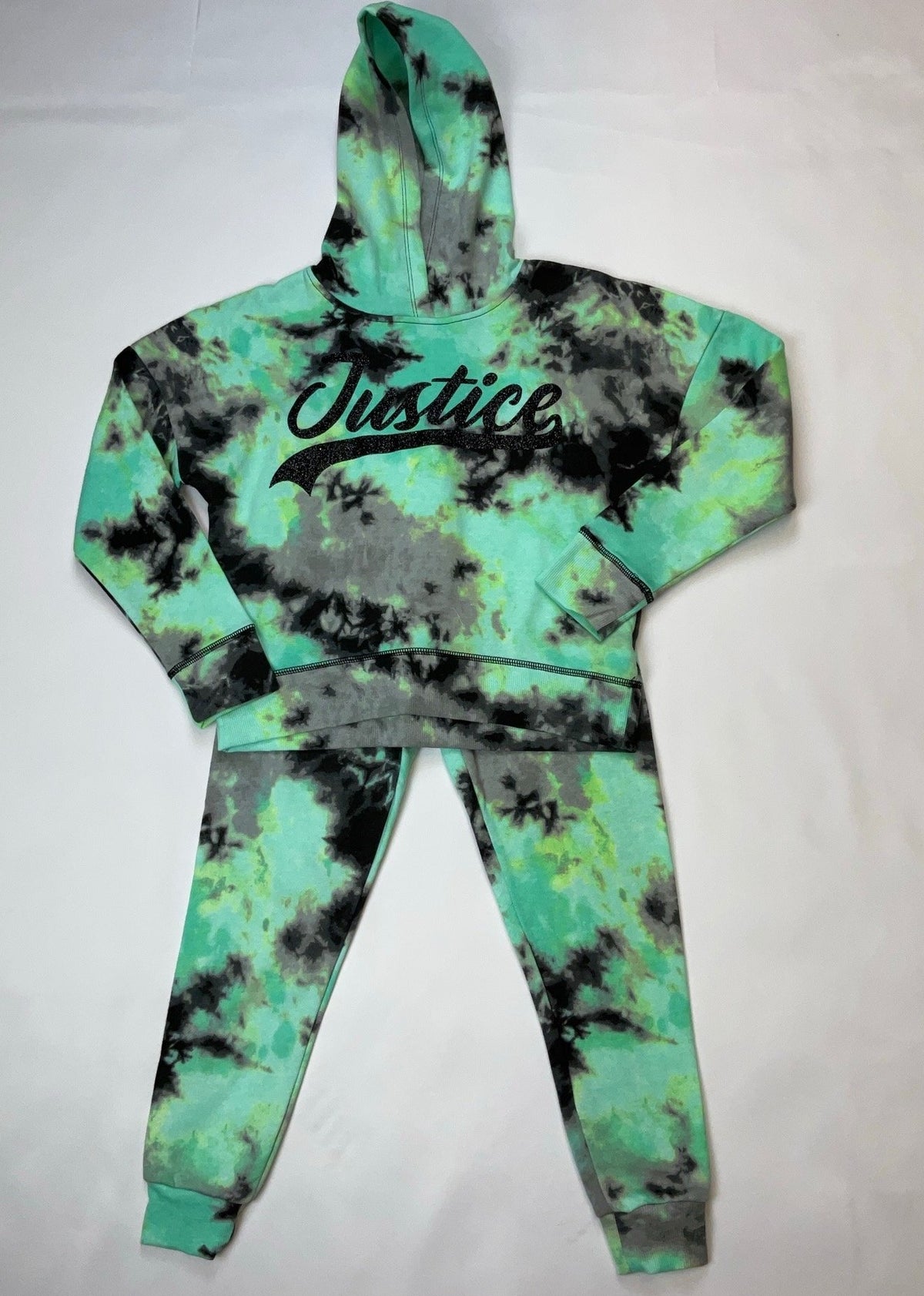 JUSTICE Girls 7/8 Hoodie Tie dye jogger fashion outfit.