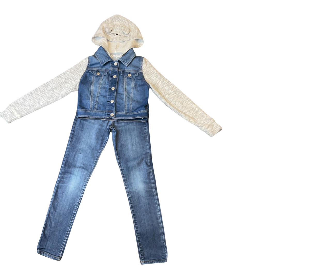 CAT AND JACK GIRLS SIZE 7/8 DENIM HOODIE OUTFIT