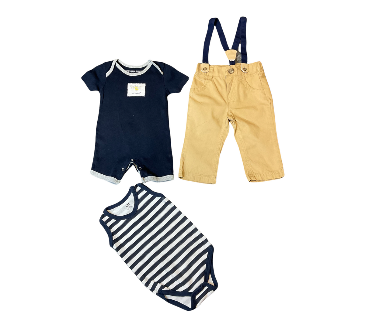 BURT&#39;S BEES BABY BOYS 6-9 MONTHS ONESIES W PANTS.