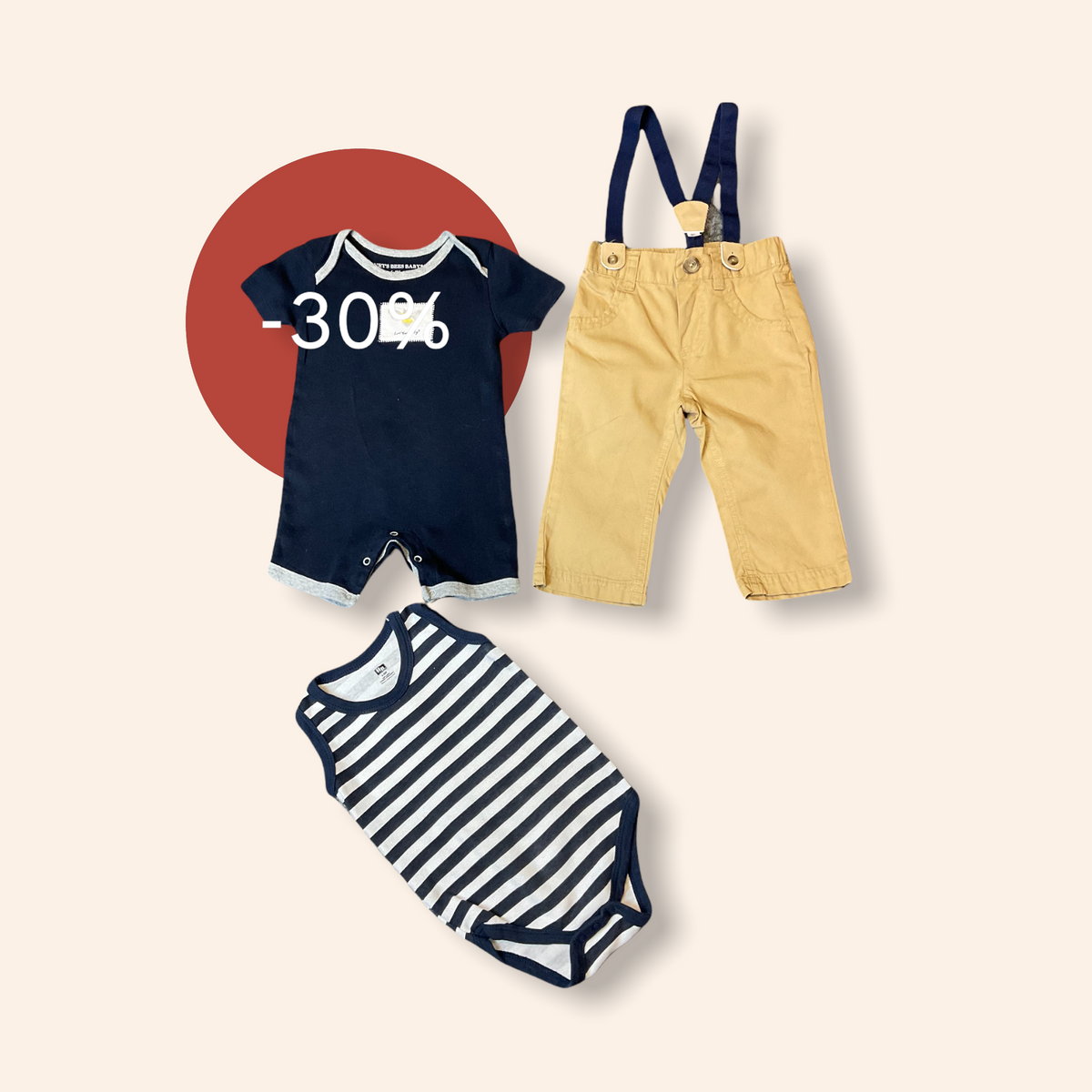 BURT&#39;S BEES BABY BOYS 6-9 MONTHS ONESIES W PANTS.