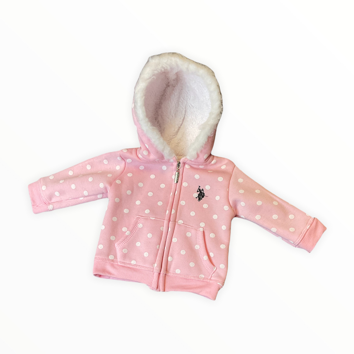 US POLO ASSN GIRLS 12 MONTHS PINK HOODIE JACKET.