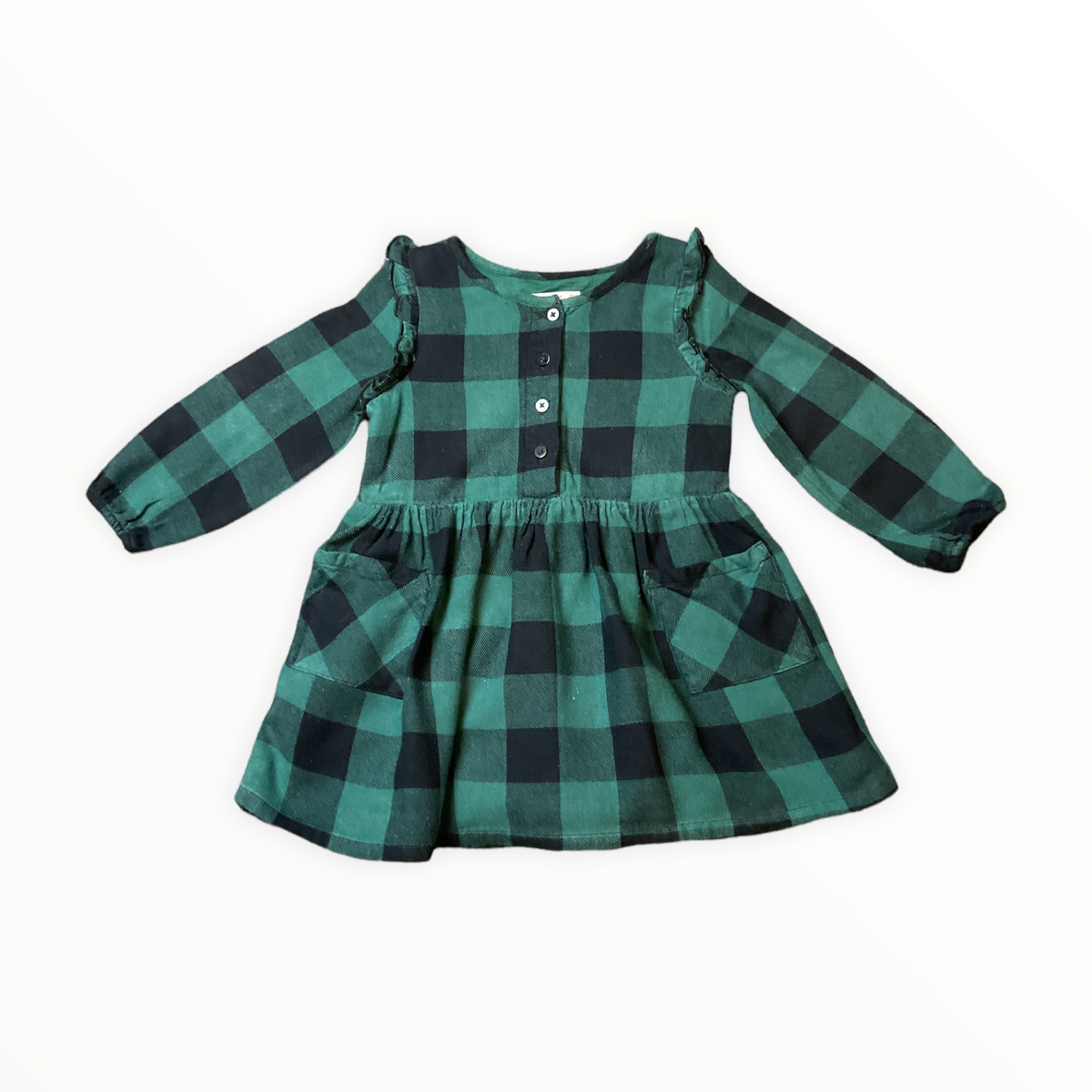 CAT &amp; JACK&#39;S GIRLS 2T BEAUTIFUL GREEN CHECKERD DRESS.